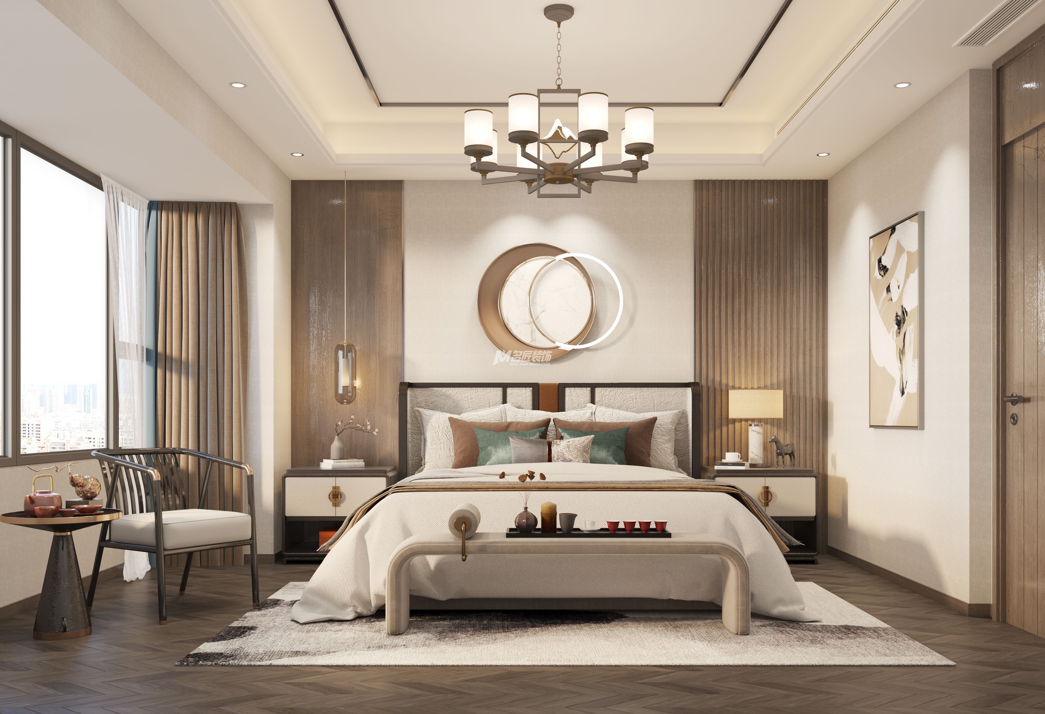 安吉山語(yǔ)城500㎡臥室新中式裝修風(fēng)格效果圖