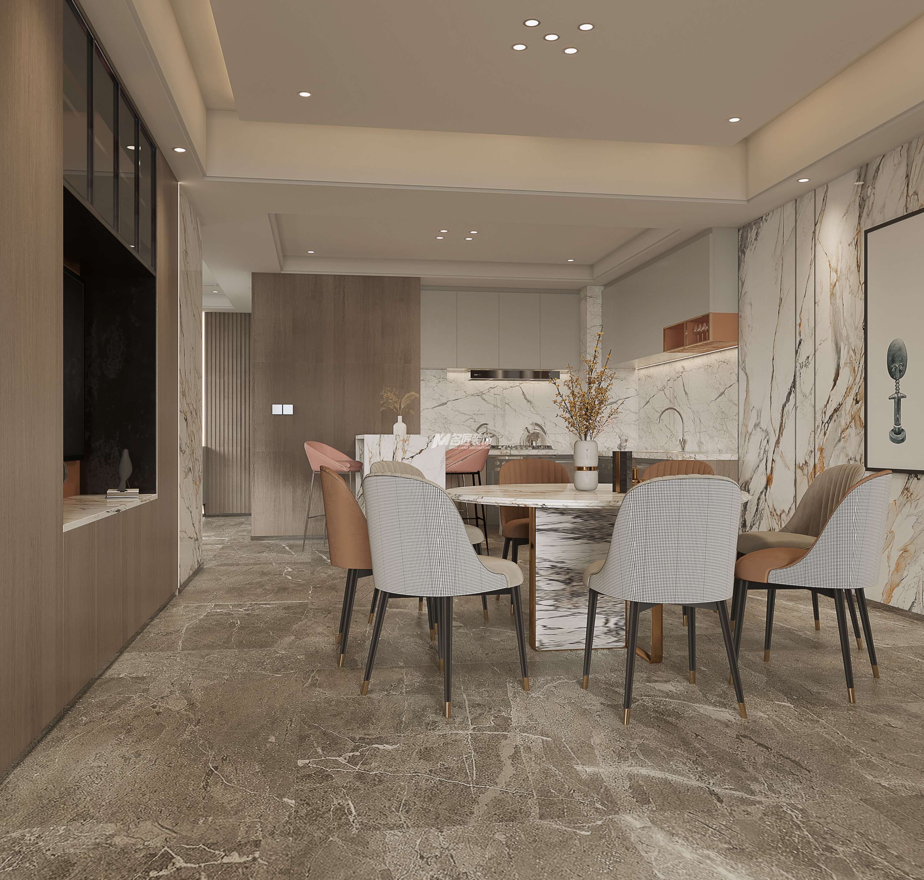 南寧彰泰金旺角290㎡餐廳現(xiàn)代輕奢裝修風(fēng)格案例效果圖