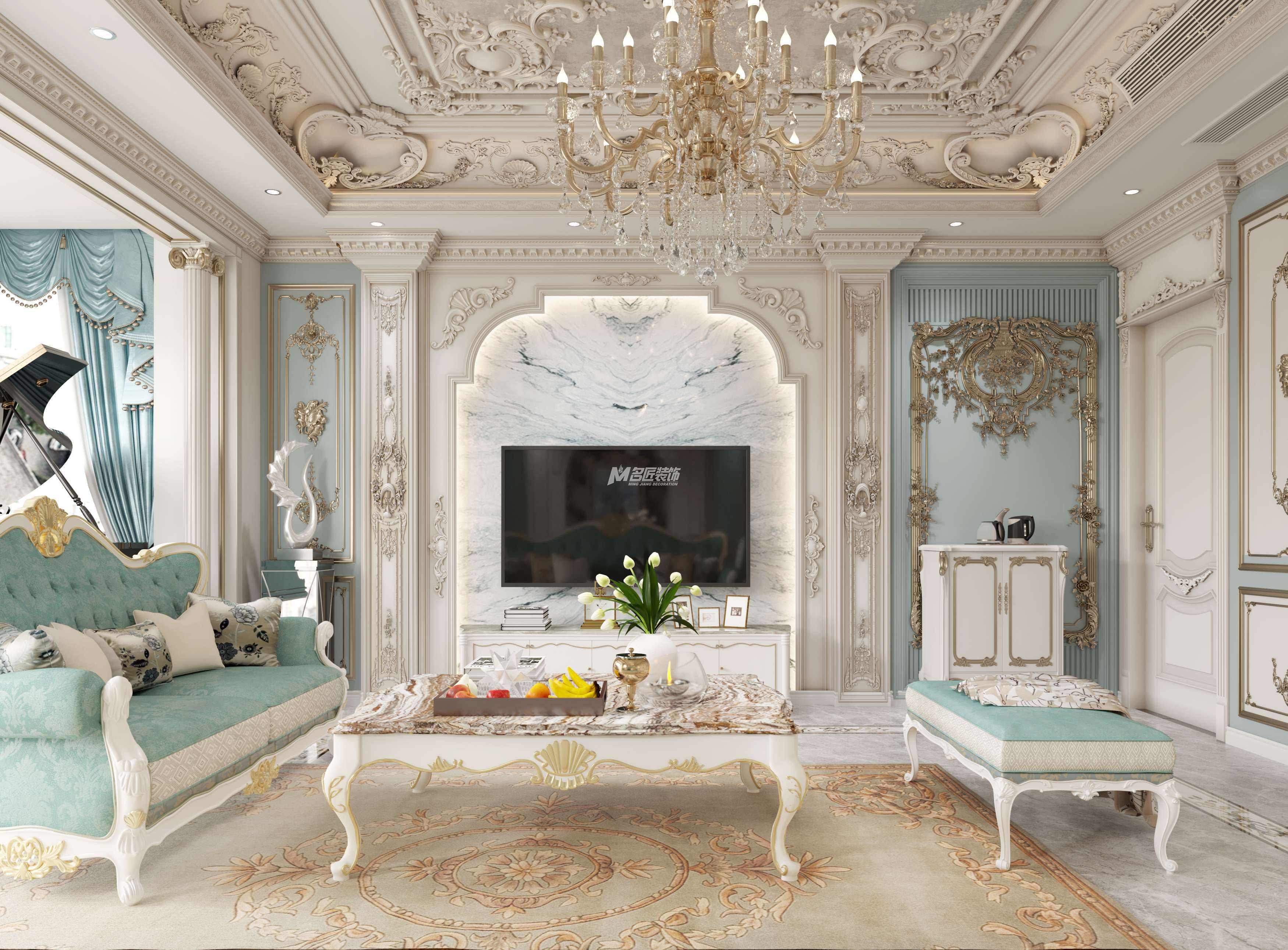 南寧寶能城131㎡客廳歐式裝修風(fēng)格案例效果圖