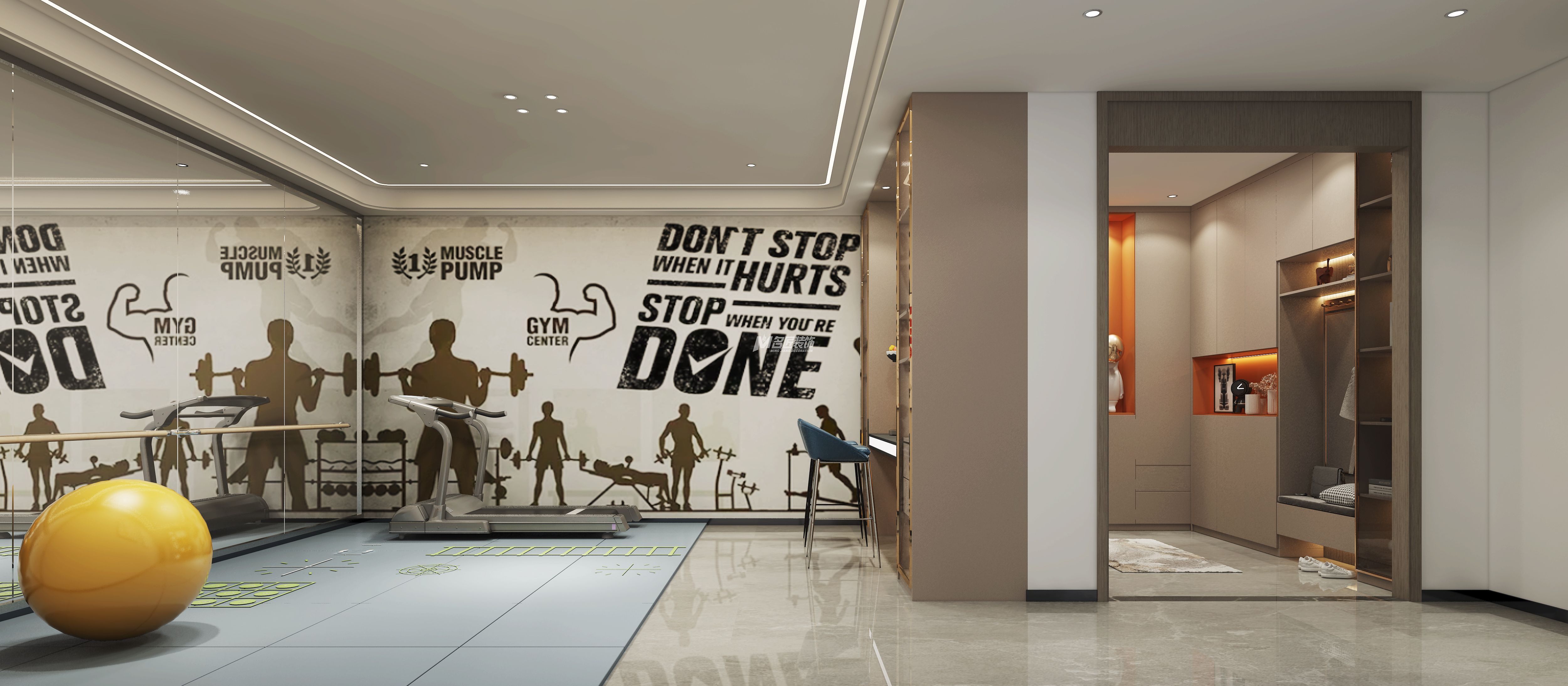 南寧恒大華府400㎡健身房現(xiàn)代輕奢裝修風格效果圖	