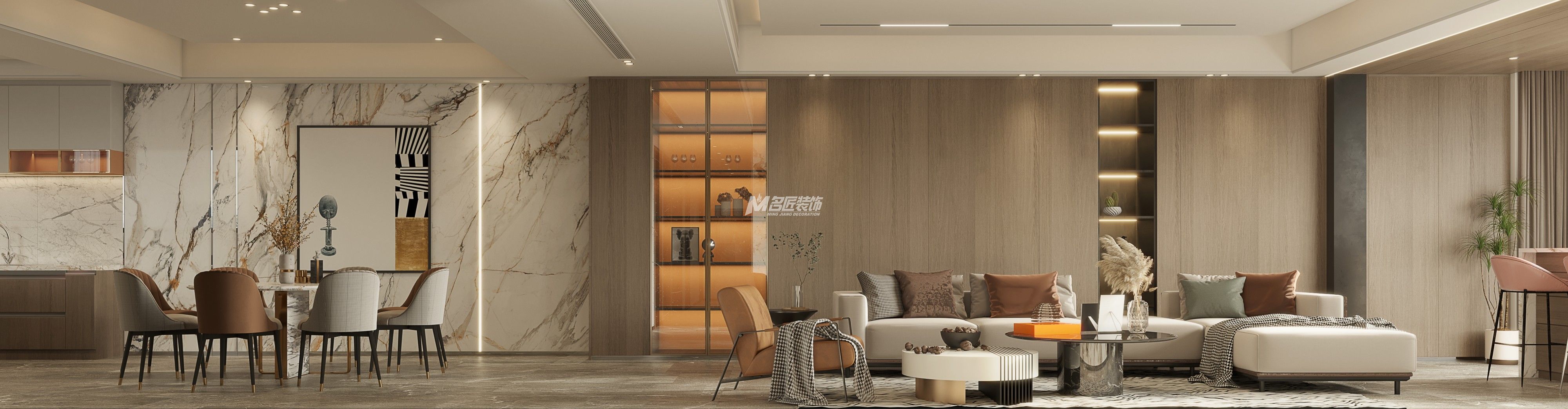 南寧彰泰金旺角290㎡客餐廳現(xiàn)代輕奢裝修風(fēng)格案例效果圖