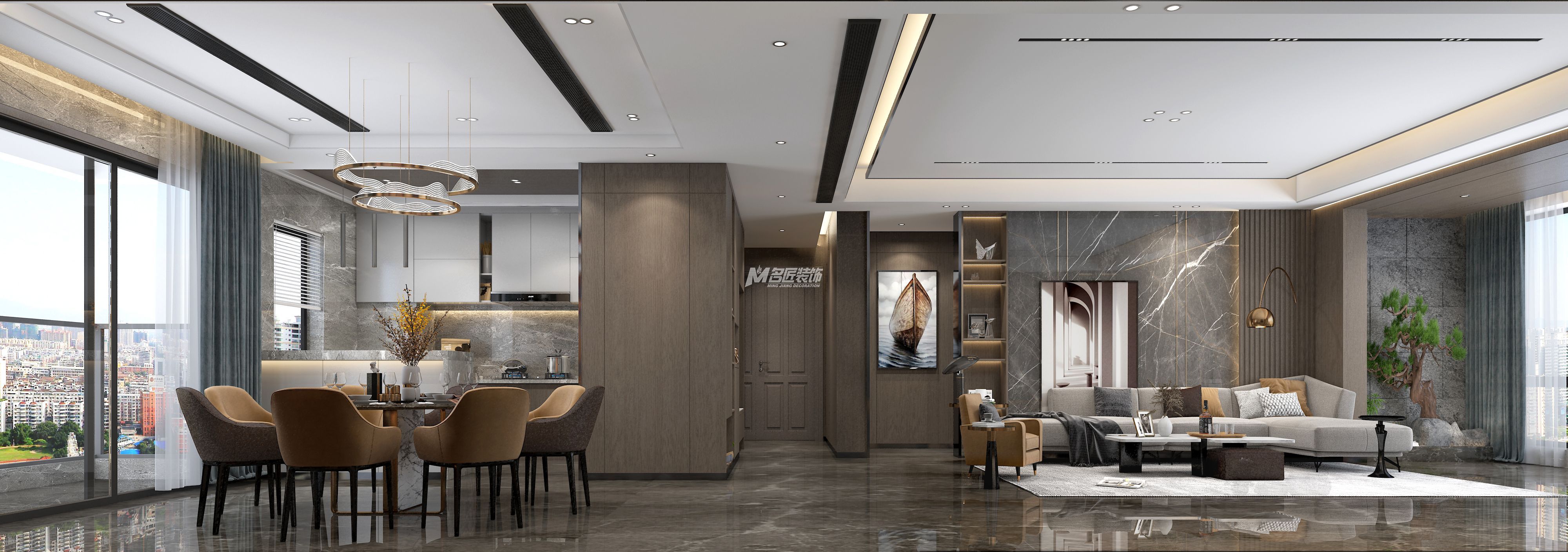 南寧天譽(yù)城180㎡客餐廳現(xiàn)代輕奢裝修風(fēng)格案例效果圖