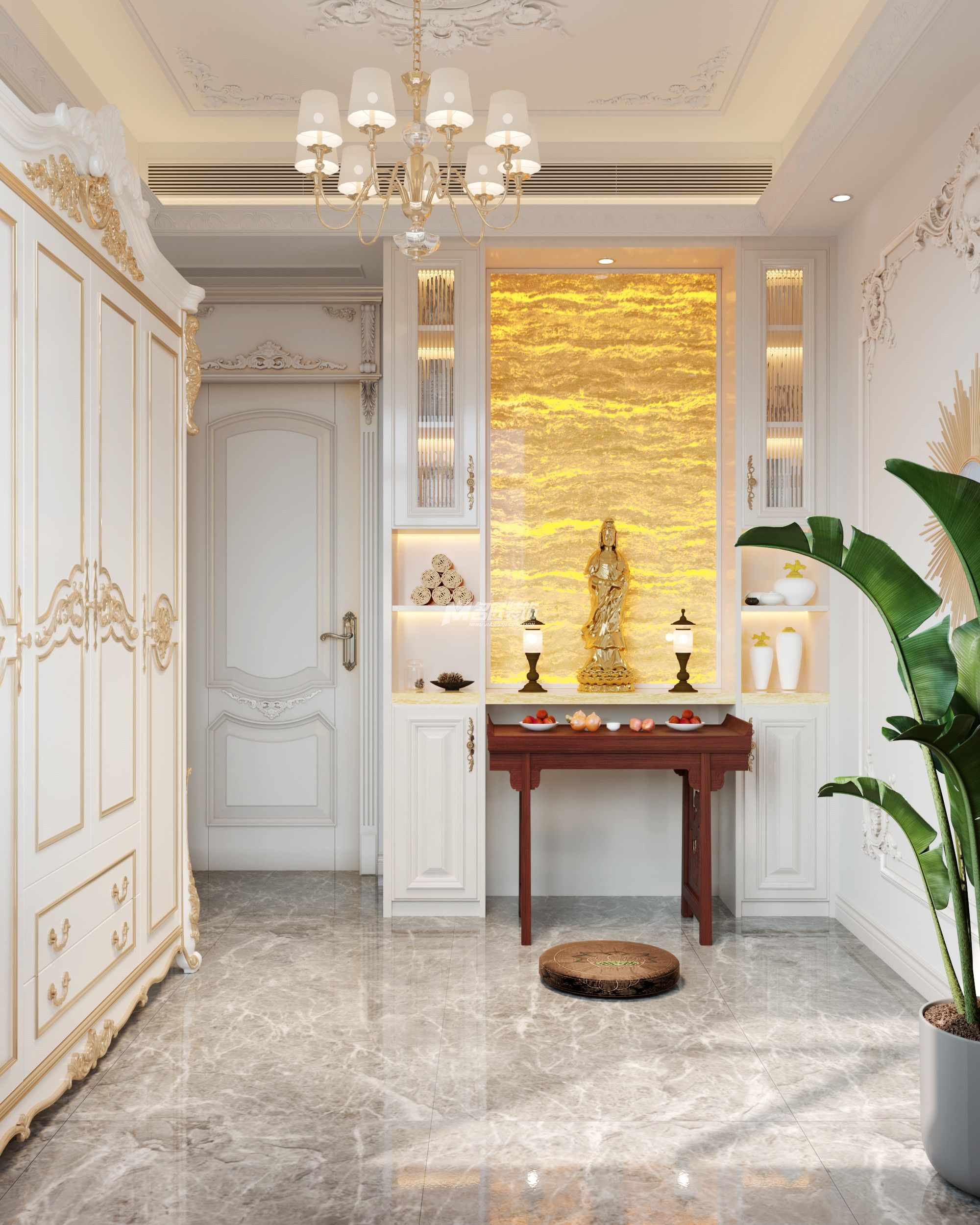 南寧寶能城131㎡佛堂歐式裝修風(fēng)格案例效果圖