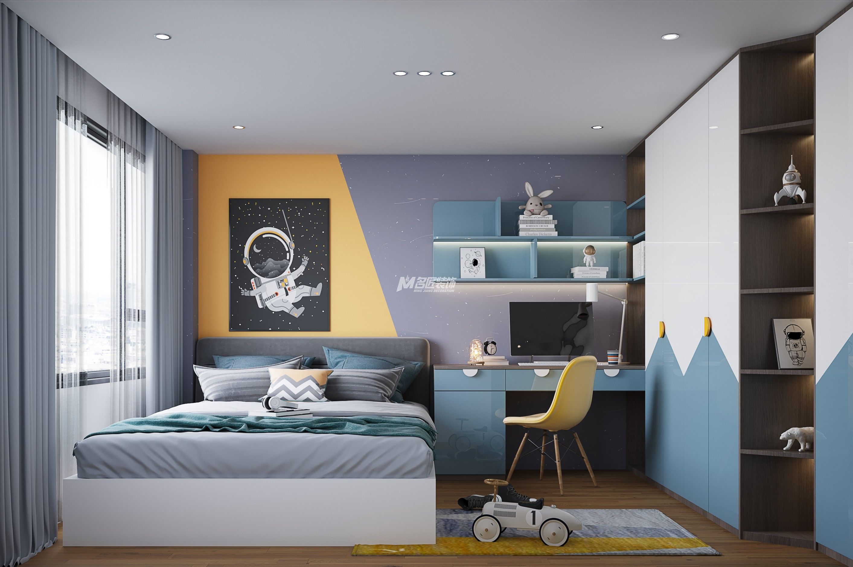 南寧彰泰金旺角290㎡男孩房現(xiàn)代輕奢裝修風(fēng)格案例效果圖