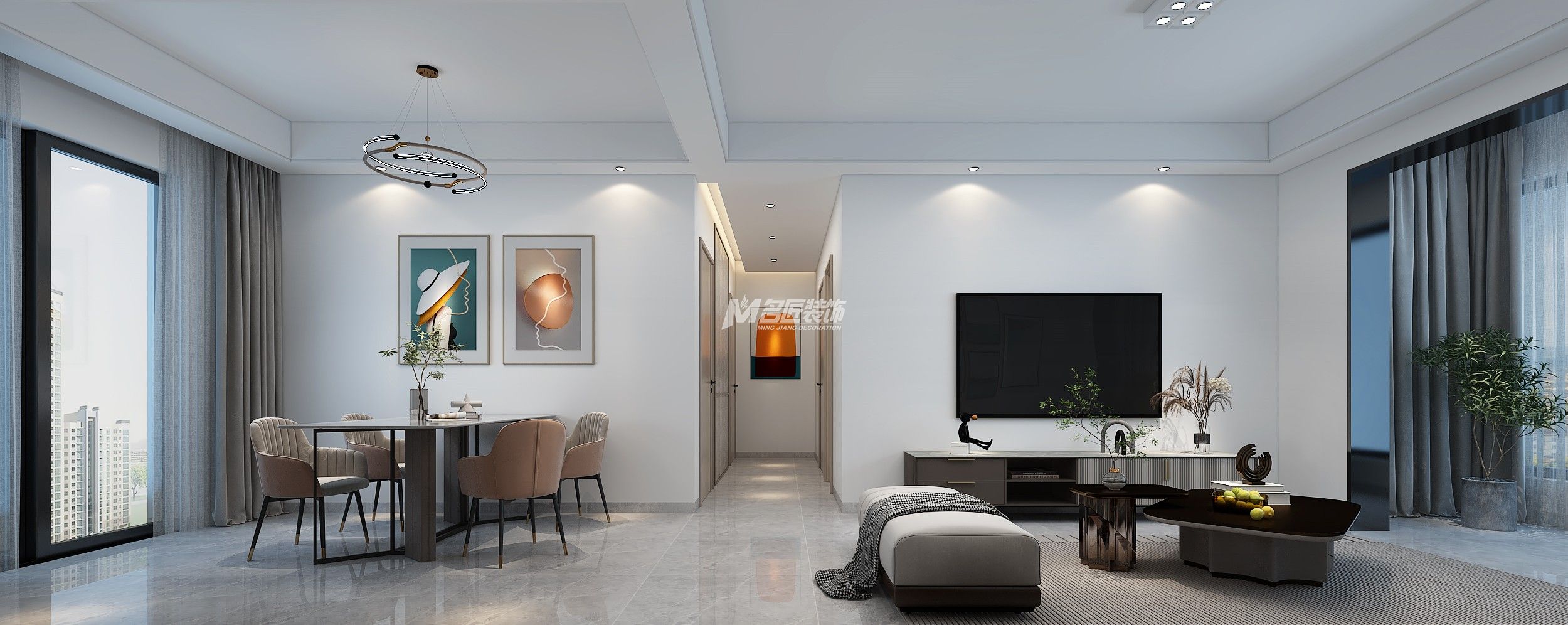南寧中南春風(fēng)海岸90㎡客餐廳現(xiàn)代簡約裝修風(fēng)格效果圖