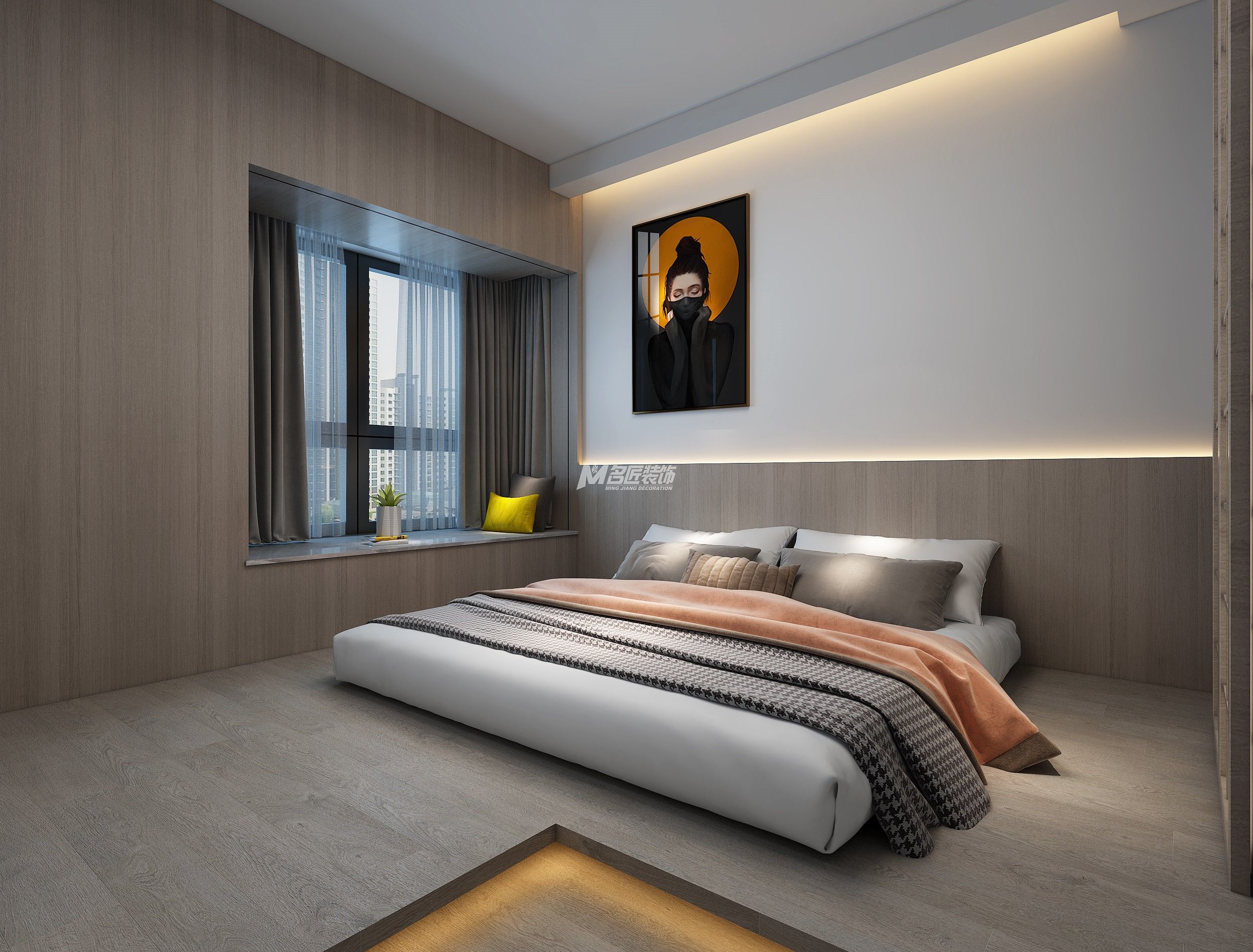 南寧中南春風(fēng)海岸90㎡主臥現(xiàn)代簡約裝修風(fēng)格側(cè)面效果圖