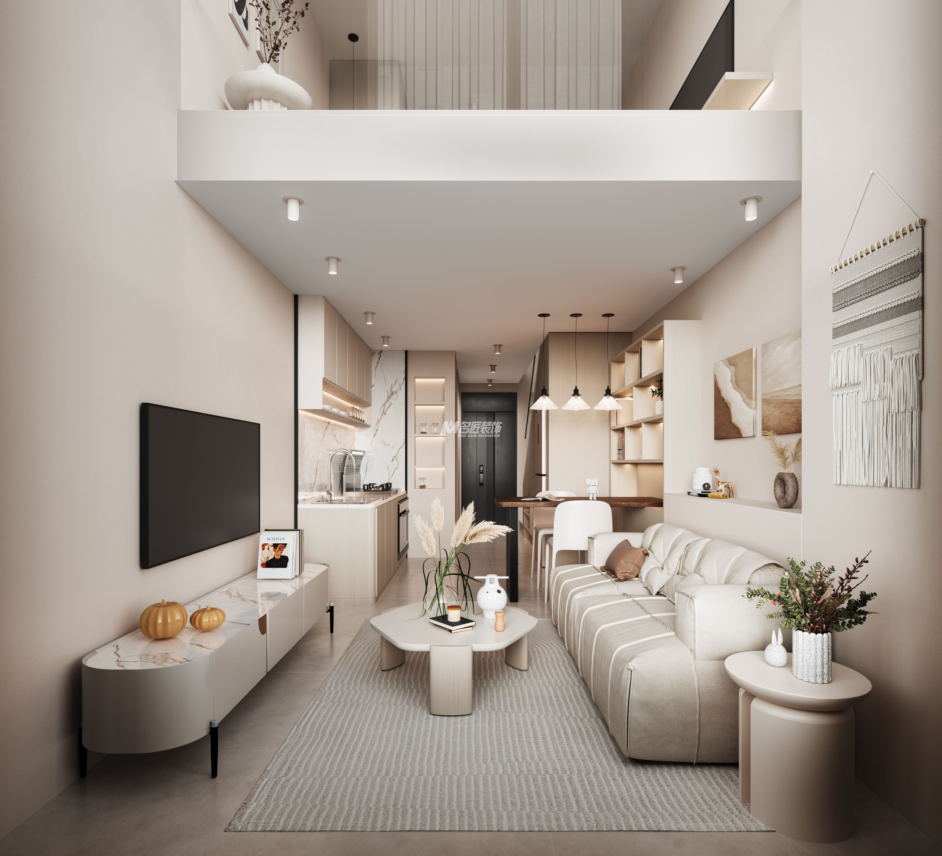 南寧北大龍廷50㎡現(xiàn)代簡約客餐廳裝修風格效果圖