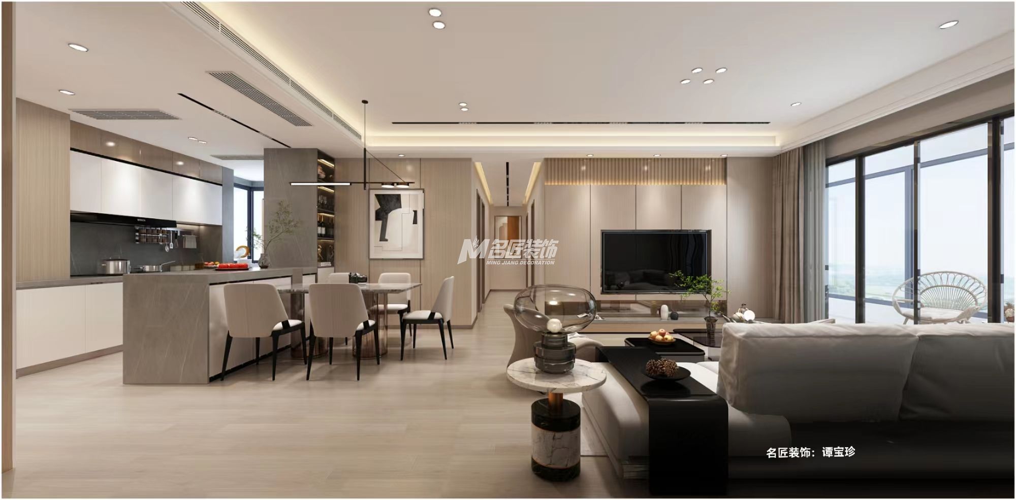 南寧龍光玖瓏華府143㎡客餐廳現代簡約裝修風格效果圖	